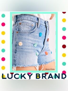 NWOT LUCKY BRAND “Lucky Pins” Denim Pom-Pom High-Rise Shorts (2/26)